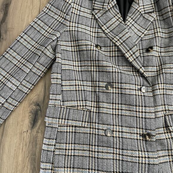NEW ASOS DESIGN Size Medium Plaid Trench Coat Blue Black White Check Oversized - Picture 4 of 9